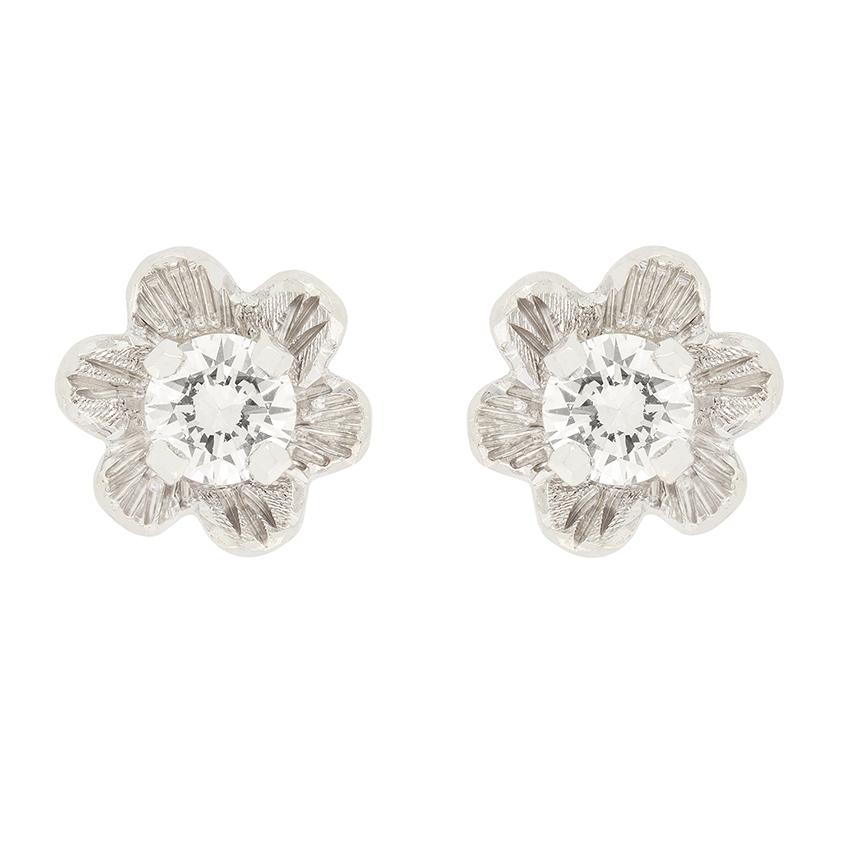 Art Deco Late Deco 0.30ct Diamond Earrings, c.1940s For Sale