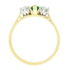 Late Deco 0.35ct Emerald and Diamond Three Stone Ring, c.1940s