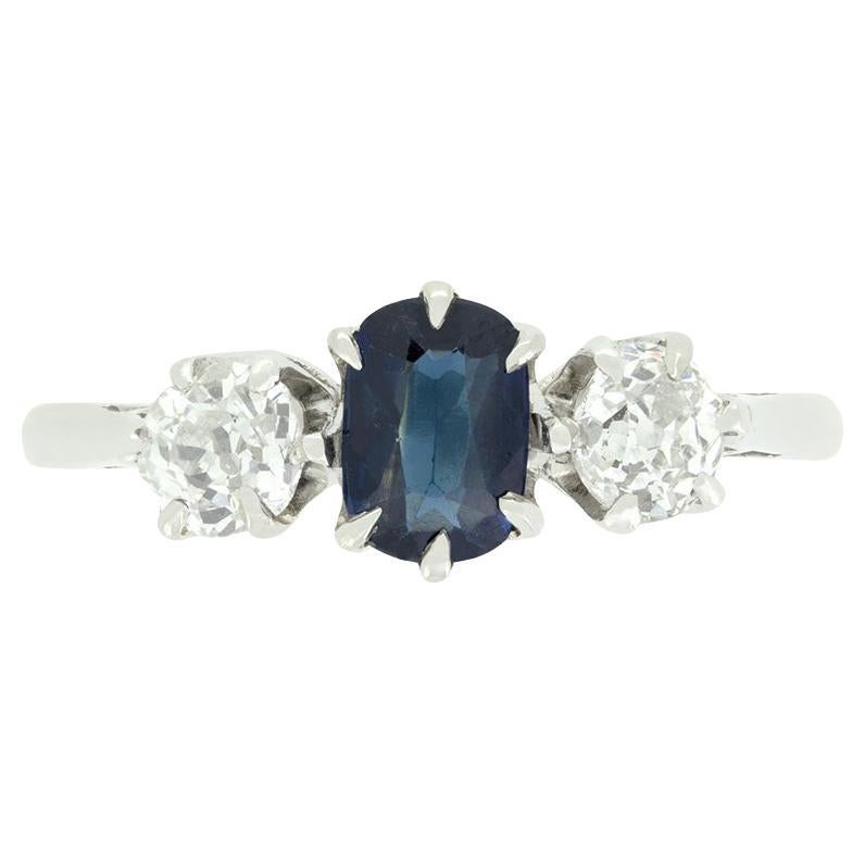 Late Deco 0.45ct Sapphire and Diamond Three Stone, c.1940s
