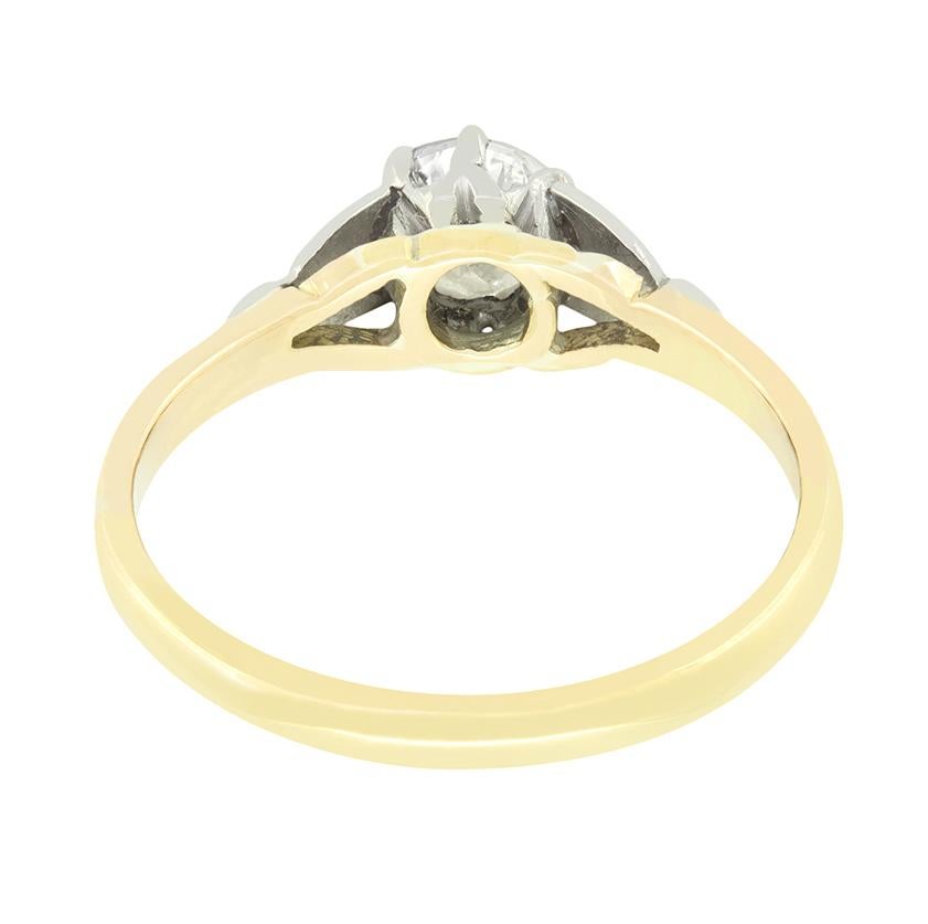 Anillo solitario de diamantes de 0,50 ct, estilo Decó tardío, c.1940 Corte redondo en venta