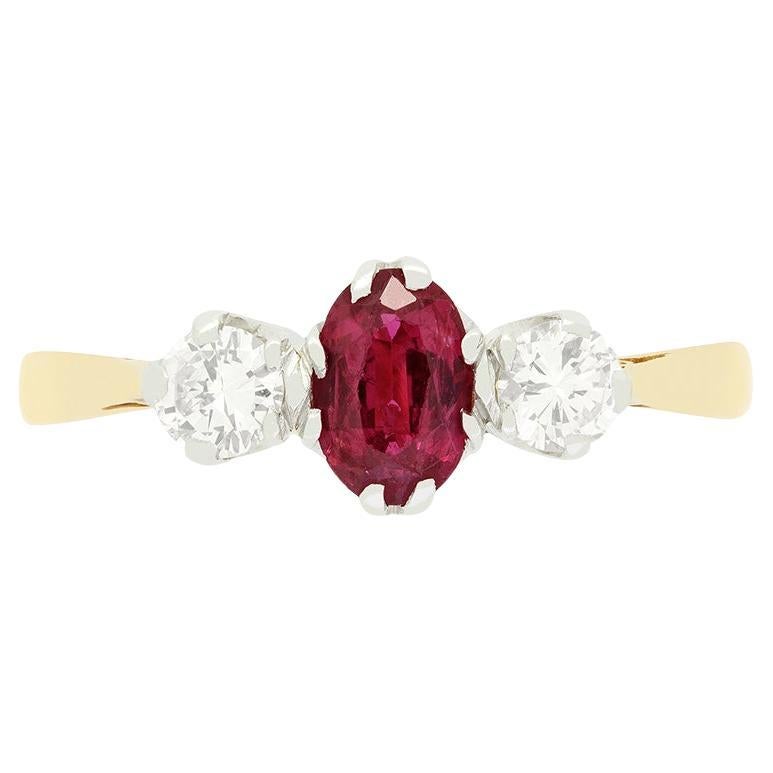 Late Deco 0.50ct Ruby and Diamond Trilogy Ring, c.1930s