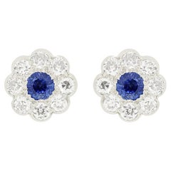 Late Deco 0.50ct Sapphire and Diamond Daisy Cluster Earrings, c.1940s