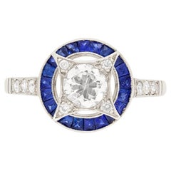 Vintage Late Deco 0.55 Carat Diamond and Sapphire Target Ring, c.1930s