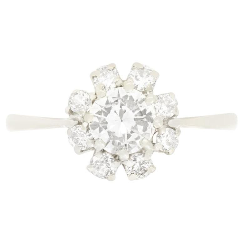 Late Deco 0.60ct Diamond Cluster Ring, c.1940s For Sale