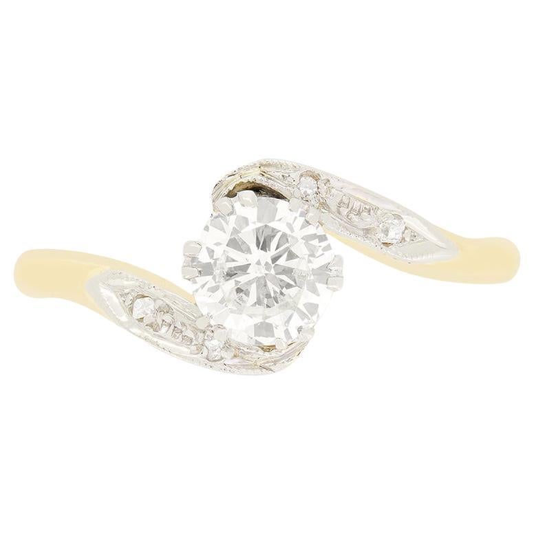 Anillo en espiral con solitario de diamantes de 0,60 ct, c.1940