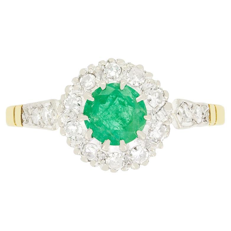 Late Deco 0.60ct Emerald and Diamond Cluster Ring, c.1940s