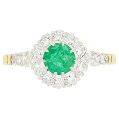 Late Deco 0.60ct Emerald and Diamond Cluster Ring, c.1940s