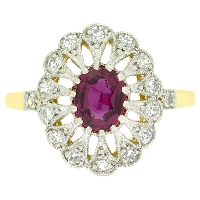 Late Deco 0.60ct Ruby and Diamond Cluster Ring, c.1930s