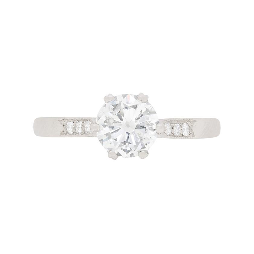 Late Deco 0.79 Carat Diamond Solitaire Engagement Ring, circa 1940s