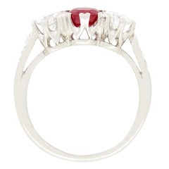 Late Deco 0.80ct Ruby and Diamond Three Stone Ring, c.1940s
