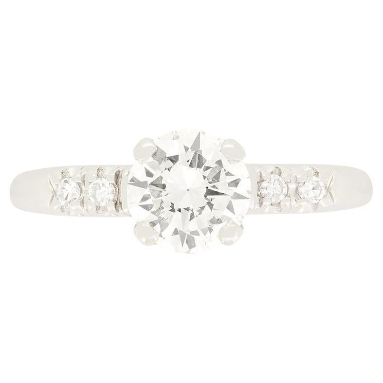 Anillo solitario de diamantes de 0,82 ct, estilo Decó tardío, c.1940