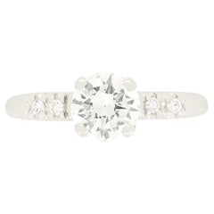 Anillo solitario de diamantes de 0,82 ct, estilo Decó tardío, c.1940