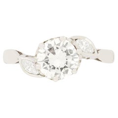 Anillo solitario de diamantes de 0,90 ct, c.1940s