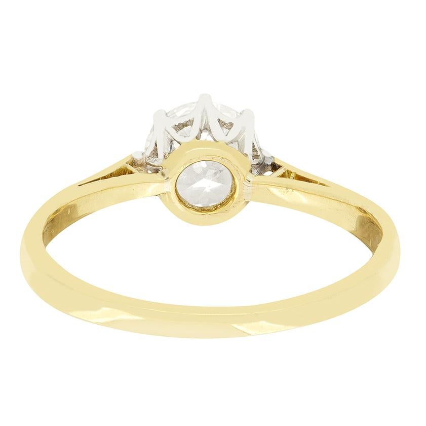 Taglio antico europeo Anello solitario con diamante da 0,95 carati in stile tardo-decò, 1930 ca. in vendita