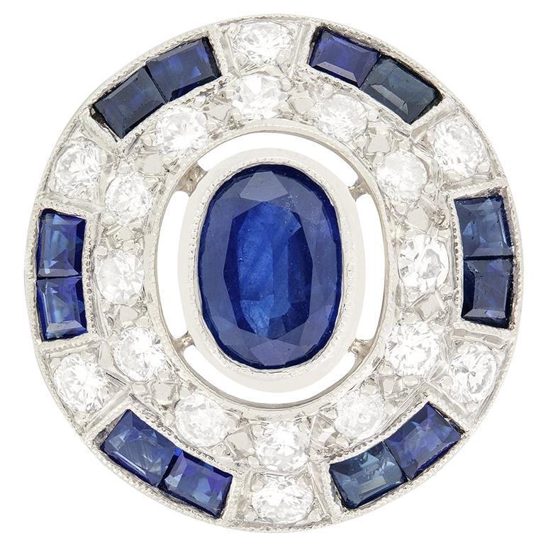 Late Deco 1.00ct Sapphire and Diamond Cluster Ring, c.1940s