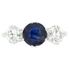 Late Deco 1.00ct Sapphire and Diamond Three Stone, c.1930s