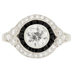 Vintage Late Deco 1.01ct Diamond and Onyx Ring, c.1940s