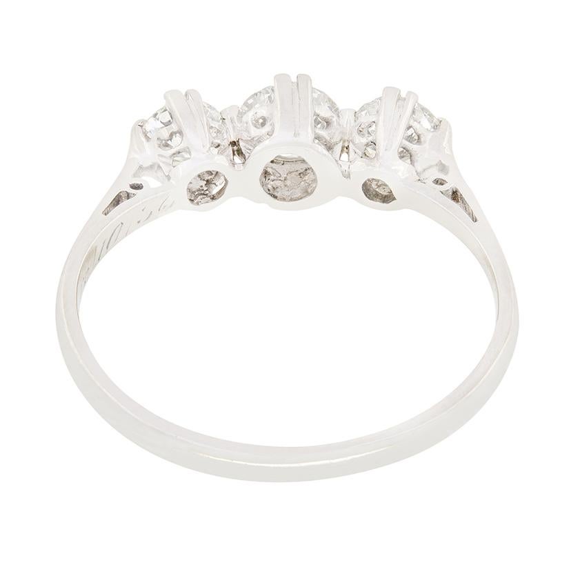 Old European Cut Late Deco 1.10ct Diamond Trilogy Ring, c.1930s For Sale