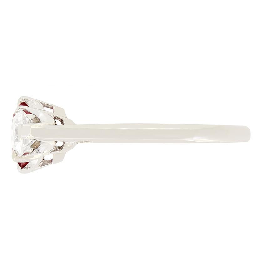 Art Deco Late Deco 1.20ct Ruby and Diamond Trilogy Ring, c.1940s For Sale