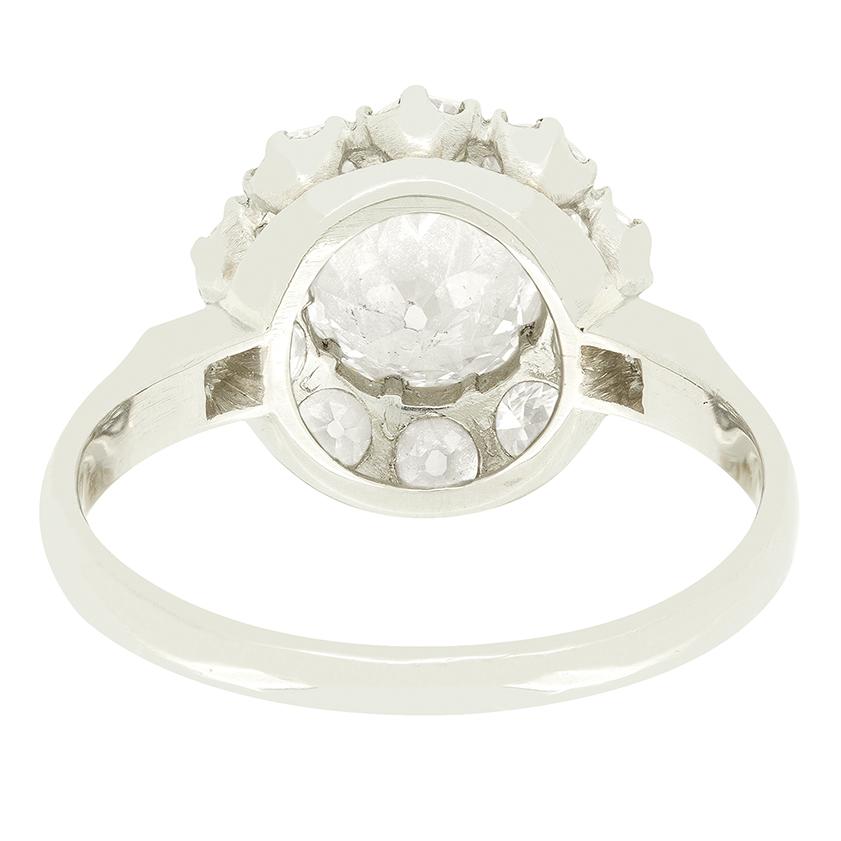 Taglio antico europeo Anello a grappolo con diamanti da 1,25 carati in stile tardo-decò, anni '40 circa in vendita