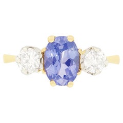Late Deco 1.25ct Sapphire and Diamond Trilogy Ring, c.1940s