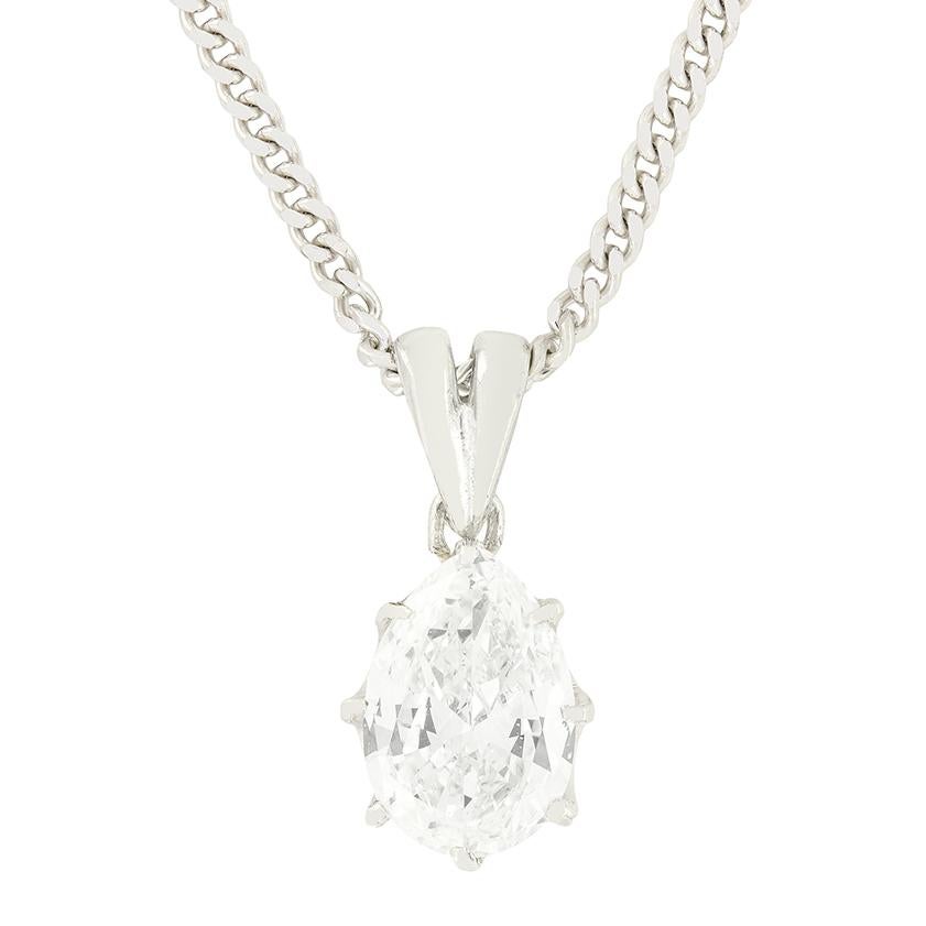 Old European Cut Late Deco 1.30ct Diamond Pendant, c.1940s For Sale