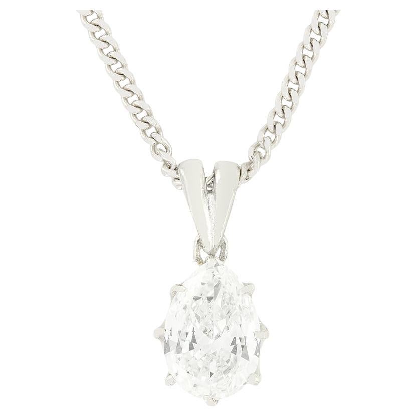 Late Deco 1.30ct Diamond Pendant, c.1940s For Sale