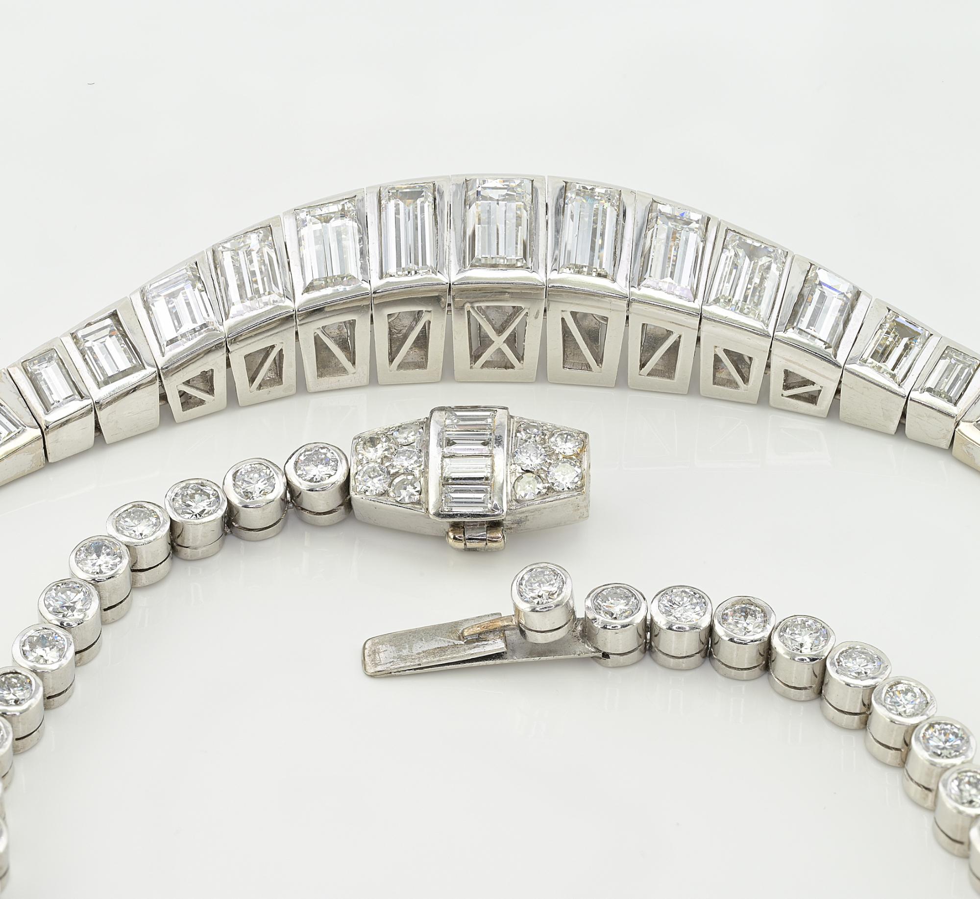 Late Deco 13.10 Ct Diamond Riviere Necklace Platinum 18 KT  For Sale 4