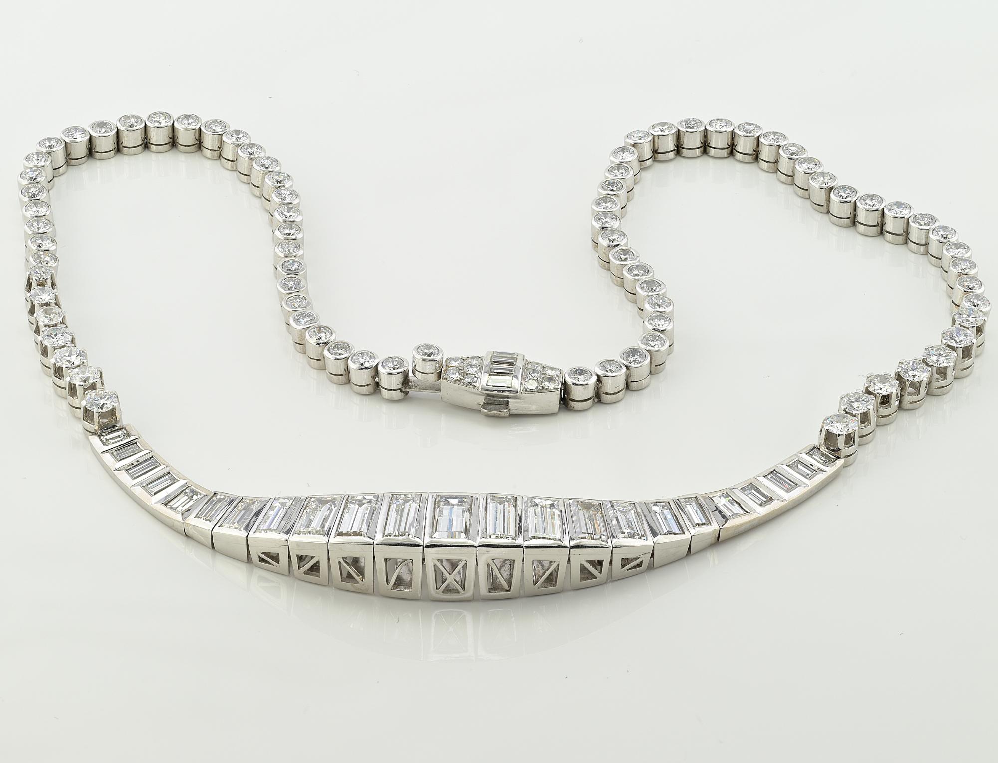 Late Deco 13,10 Karat Diamant Riviere-Halskette aus Platin 18 KT  im Angebot 2