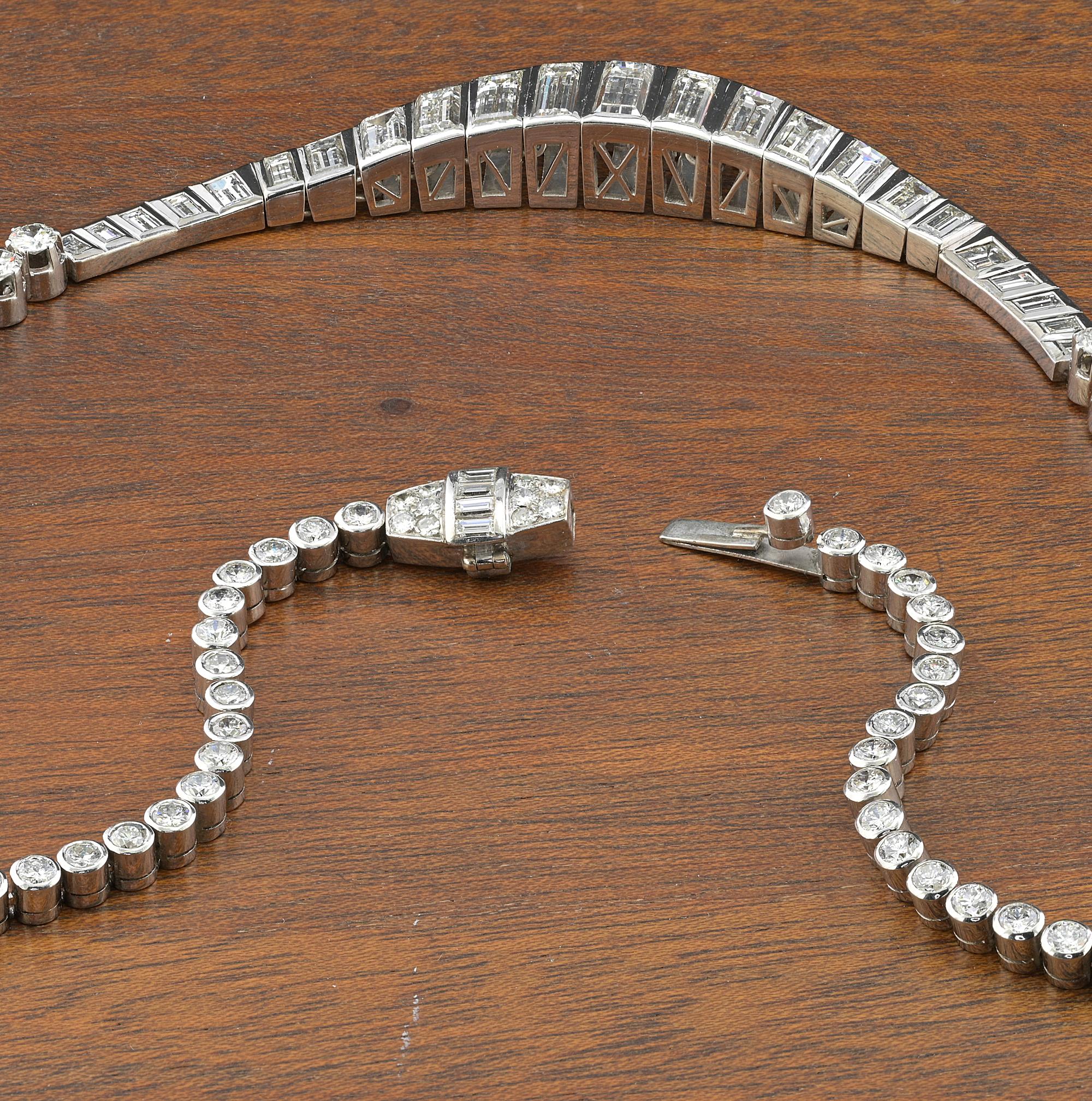 Late Deco 13,10 Karat Diamant Riviere-Halskette aus Platin 18 KT  im Angebot 3