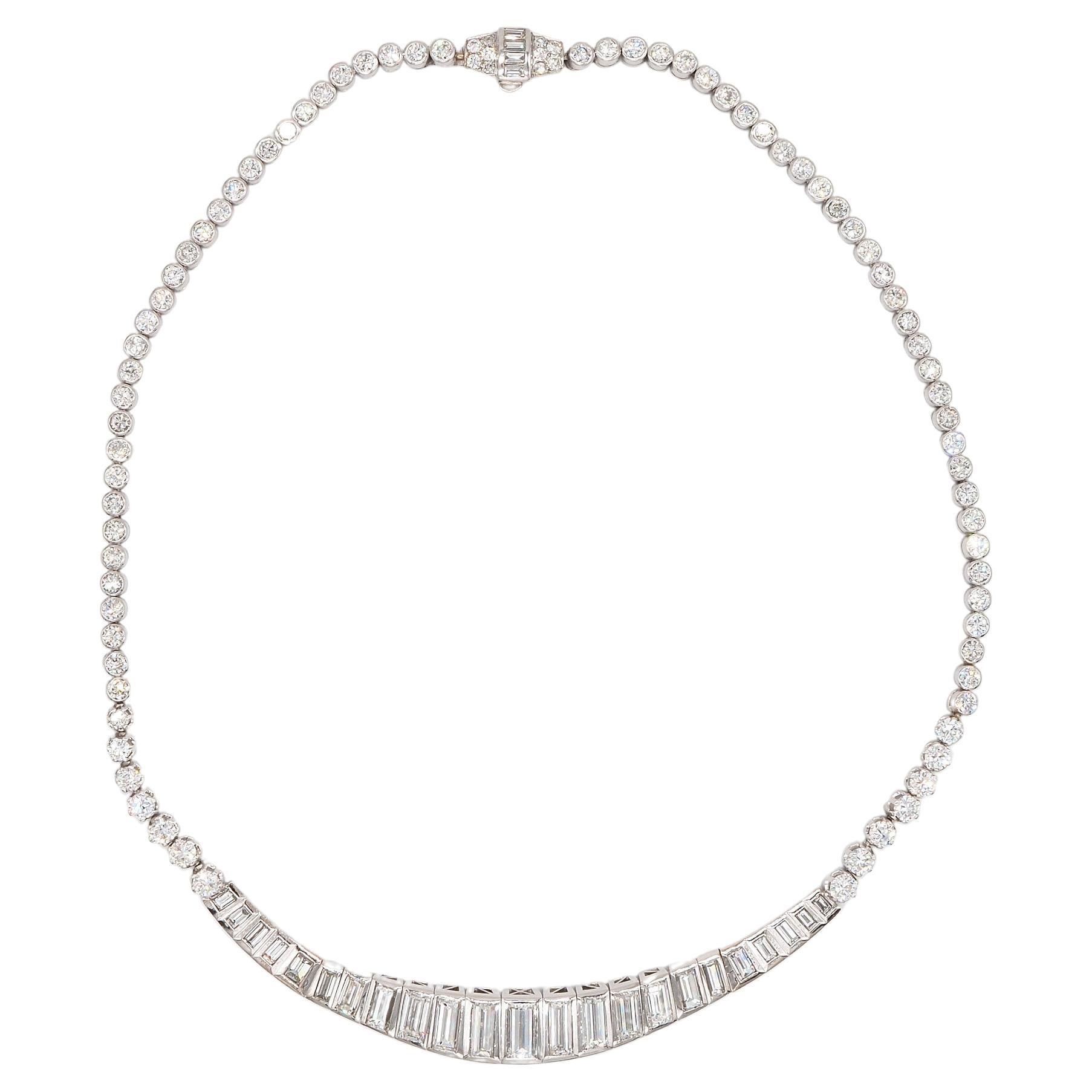 Late Deco 13.10 Ct Diamond Riviere Necklace Platinum 18 KT  For Sale