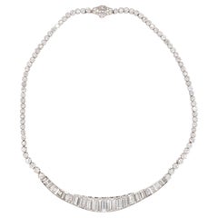 Vintage Late Deco 13.10 Ct Diamond Riviere Necklace Platinum 18 KT 
