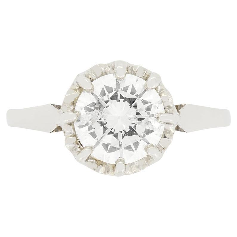 Late Deco 1.35 Carat Diamond Solitaire Ring, circa 1930s For Sale