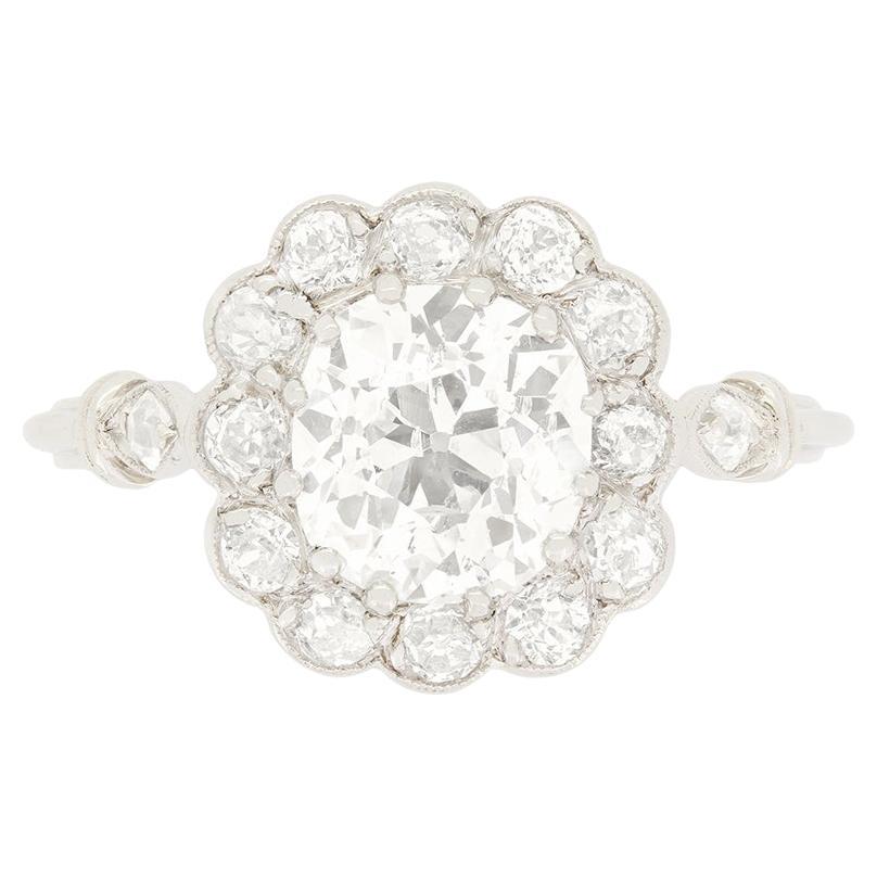 Spätdeko 1,60ct Diamant-Halo-Ring, ca. 1930er Jahre im Angebot