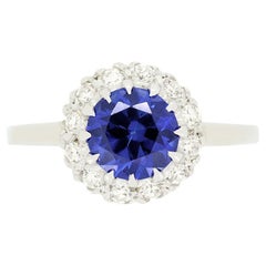 Late Deco 1.70ct Sapphire and Diamond Cluster Ring, c.1940s