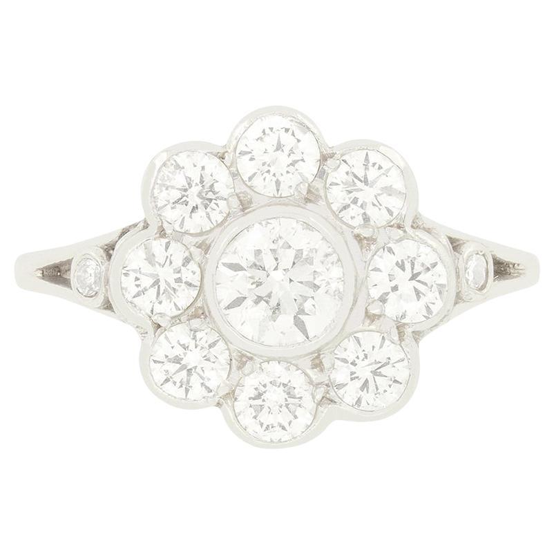 Late Deco 1.76ct Diamond Daisy Cluster Ring, c.1940s