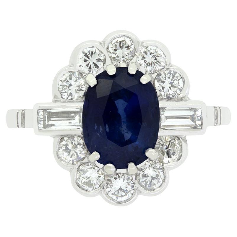 Late Deco 1.90ct Sapphire and Diamond Cluster Ring, c.1940s