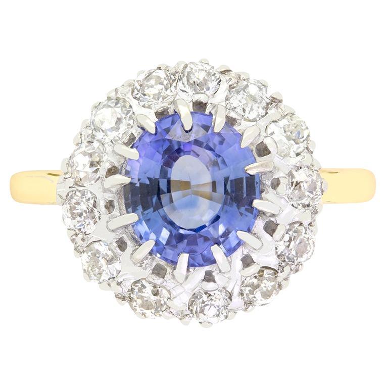 Late Deco 2.00ct Sapphire and Diamond Cluster Ring. c.1930s