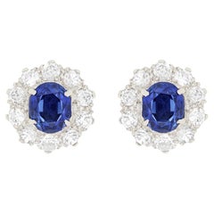 Vintage Late Deco 2.00ct Sapphire and Diamond Earrings, c.1930s