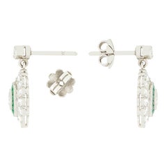 Late Deco 2.60ct Diamond and Emerald Target Earrings, c.1940s