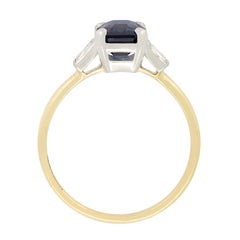 Anello solitario con zaffiro da 2,80 carati in stile tardo decò, anni '40 circa
