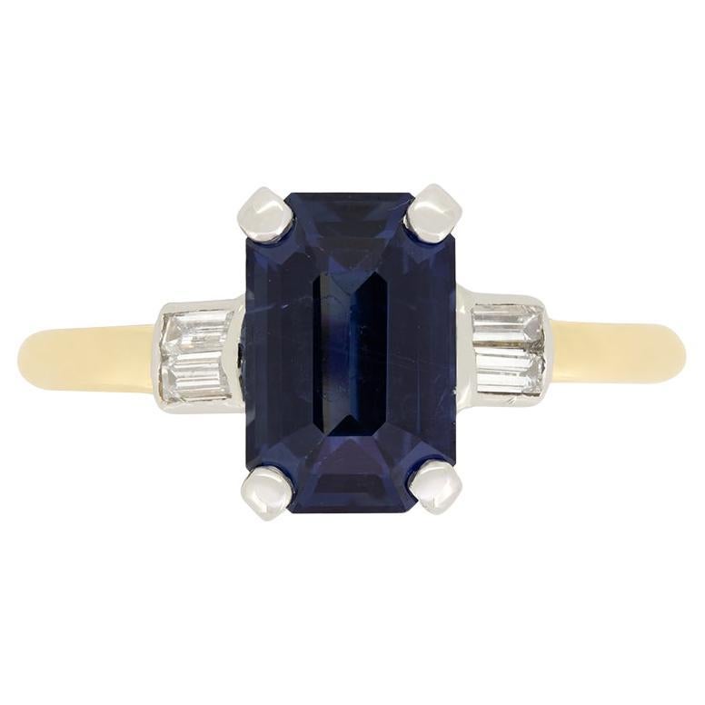 Late Deco 2.80ct Sapphire Solitaire Ring, c.1940s For Sale