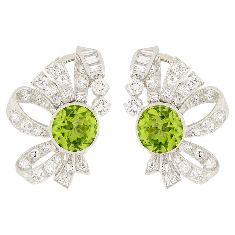 Late Deco 3.00 Carat Peridot and Diamond Earrings, c.1940s