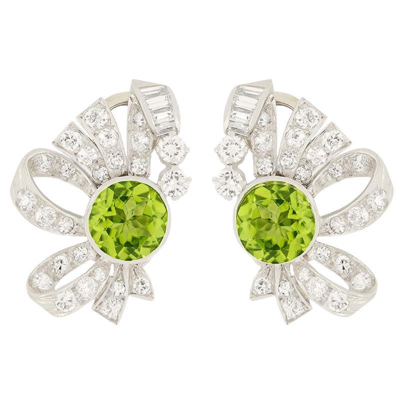 Late Deco 3.00 Carat Peridot and Diamond Earrings, c.1940s