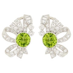 Late Deco 3.00 Carat Peridot and Diamond Earrings, c.1940s