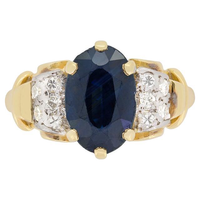 Late Deco 3.20ct Sapphire and Diamond Cluster Ring, c.1940s