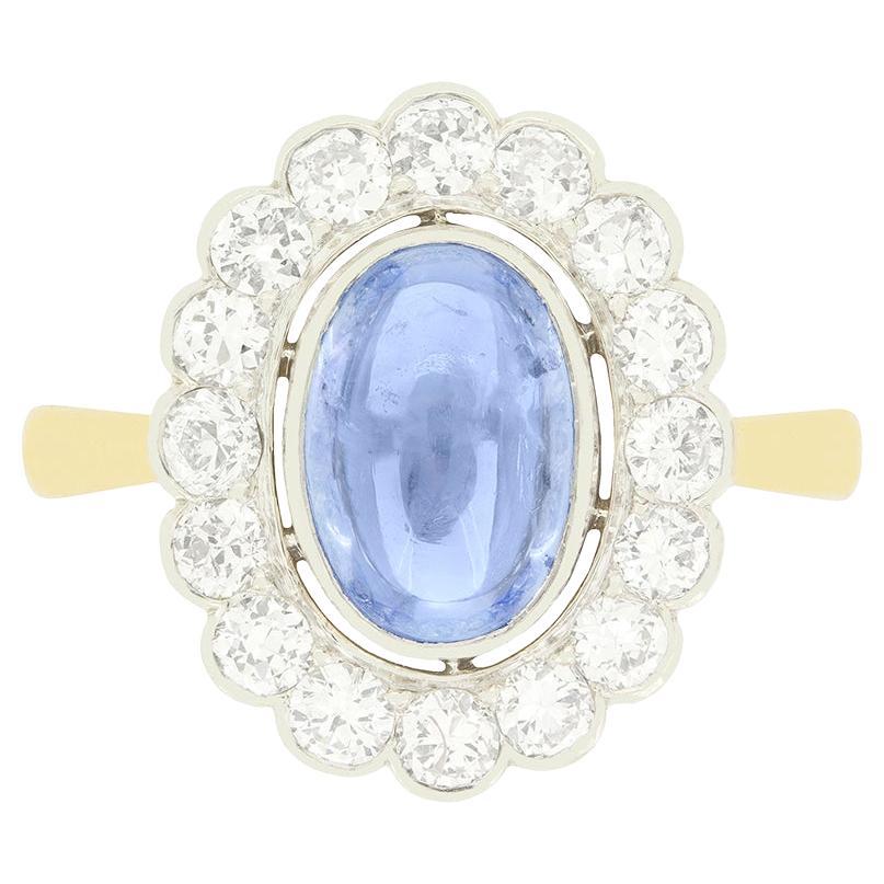 Late Deco 3.50ct Sapphire and Diamond Cluster Ring, c.1930s For Sale