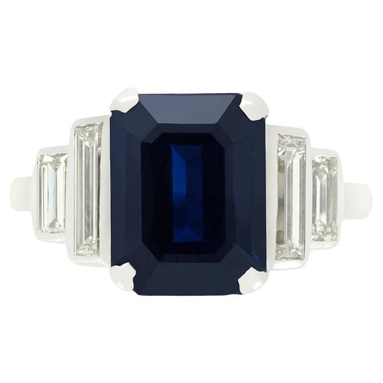 Spätdeko-Ring mit 3,50 Karat Saphir und Diamant, um 1940