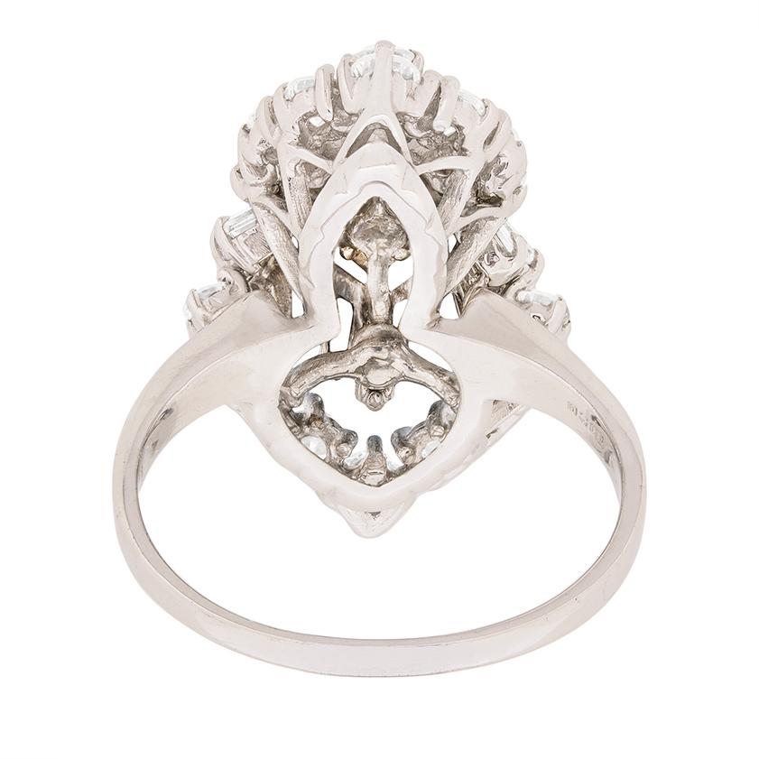 Round Cut Late Deco 3.65 Carat Diamond Cluster Cocktail Ring, circa 1940s For Sale