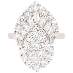 Late Deco 3.65 Carat Diamond Cluster Cocktail Ring, circa 1940s